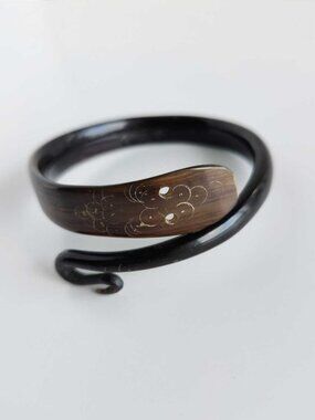 Antique Victorian French Carved Black Horn Snake Bangle Bracelet